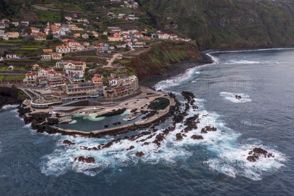 Aerial view, natural swimming pools, natural swimming pools in volcanic rock, lava pools, natural