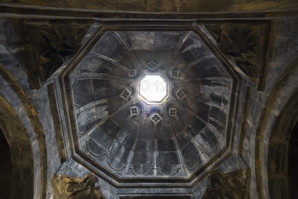Interior view of a stone dome with vaulted ceilings and central lighting, Haghpat monastery,