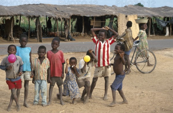 People, children on a street market, Salima, Malawi, Africa, June 2000, vintage, retro, old,