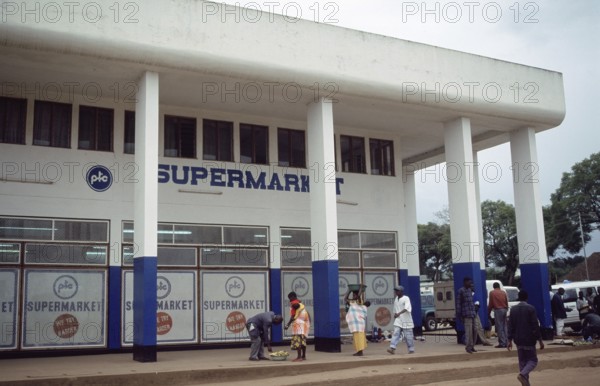 Supermarket in the city center of Mzuzu Town, Malawi, Africa, June 2000, vintage, retro, old,