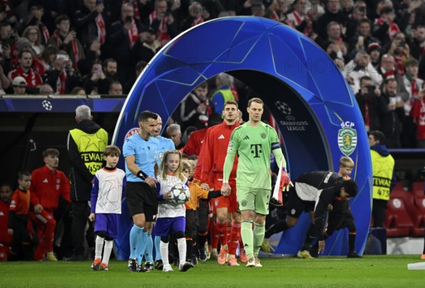 Teams enter the pitch through CL Arch arch Referee Referee Nicholas Nick Walsh (SCO) and children's