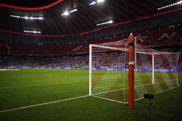 Total overview of goal grandstand empty Champions League, Allianz Arena, Munich, Bayern, Germany