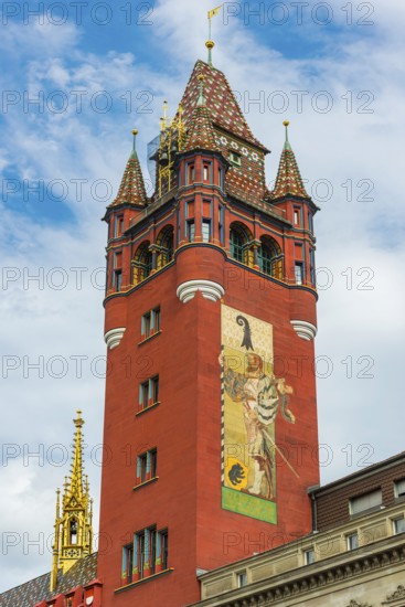 Exterior view with tower of the Red Town Hall, Market Square, Basel