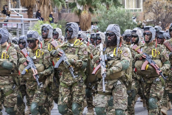 Damascus, Syria â€“ December 08, 2025: A military parade by Syrian army units marking the first