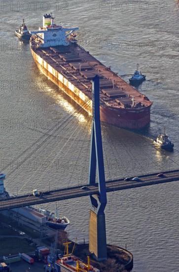 Köhlbrand bridge, seagoing vessel, merchant ship, bulk, Köhlbrand, passage, pier, bridge, new