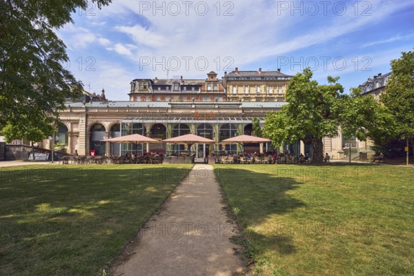 Café, system catering, Cafe Del Sol, historic building, hall, colonnades, parks, trees, lawn,