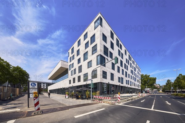 Pedestrian zone, road markings lanes, directional arrows, traffic lights, general architecture,