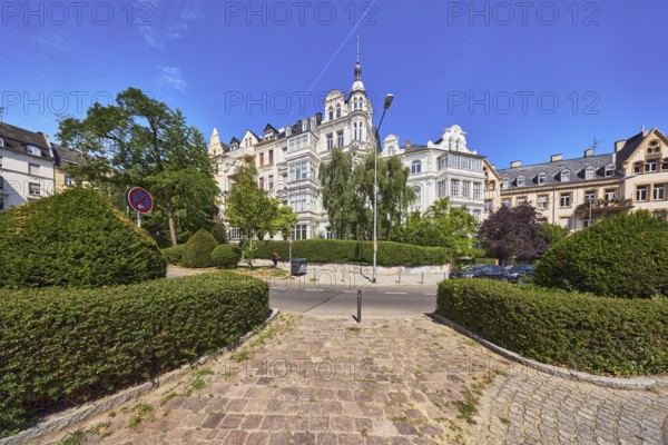 Wilhelminian district Rheingauviertel, historic residential buildings, historicism style, lantern,