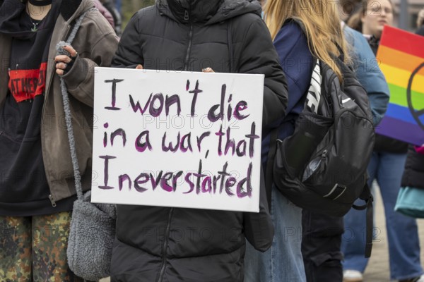 Demonstration against compulsory military service in Ludwigshafen am Rhein***Picture: Sign with the