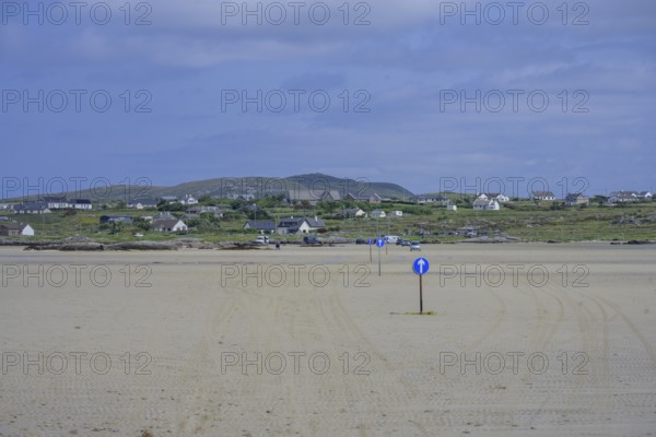 Autoroute sign only passable at low tide, Omey Island, Sillerna, County Galway, Ireland