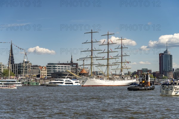 Incoming parade of ships and sailboats at Hafengeburtstag Hamburg 2025 in the Hanseatic City of