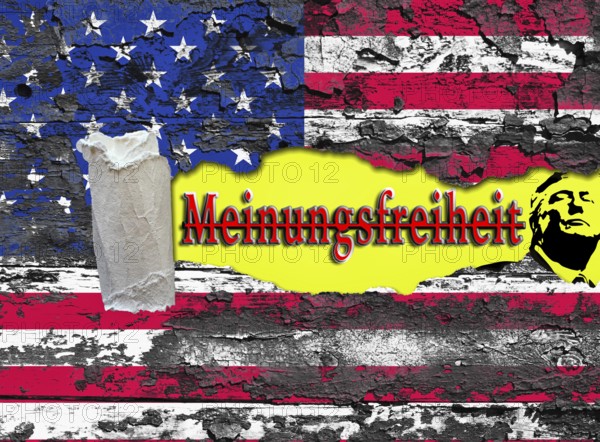 Symbolic image, freedom of speech according to Trump's liking, autocracy, dismantling of the rule