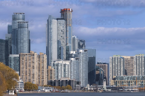Scenic Toronto financial district skyline and modern architecture. View from Ontario lake