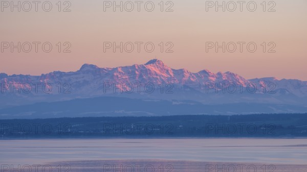 The Appenzell Alps, illuminated by the setting sun with the 2502 meter high SÃ¤ntis, in front of