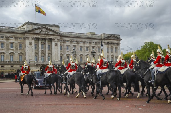 Household Cavalry Mounted Regiment during a parade in front of Buckingham Palace, London, Great