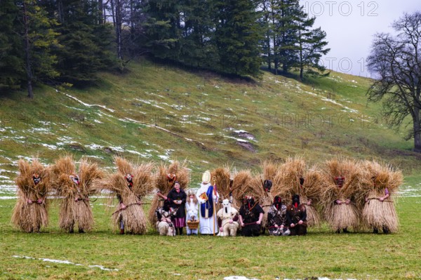 Nikolaus and Engerl with Buttnmandl and Krampus, Bischofswiesen, Berchtesgadener Land, Upper
