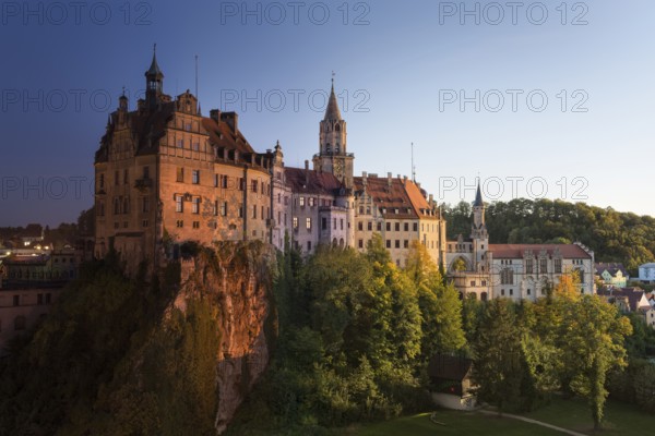 Sigmaringen Castle, taken with day-to-night composite photo technology, in which the different