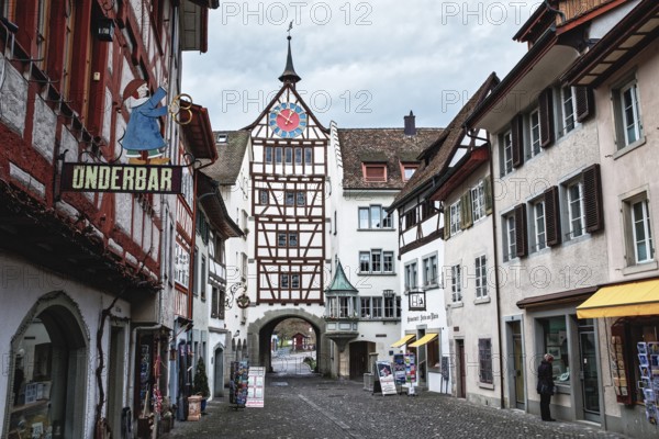 Picturesque old town of Stein am Rhein with the historic Untertor, city gate with its distinctive