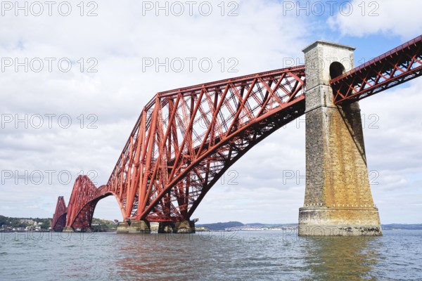 The 2467 meter long and 110 meter high Forth Railway Bridge between South Queensferry and North