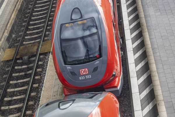 Ulm main station with Deutsche Bahn AG regional train on the platform. Ulm, Baden-WÃ¼rttemberg,