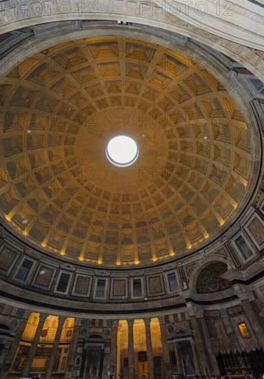 Isolated raindrops in the picture as white dots fall due to rotons in coffered ceiling with
