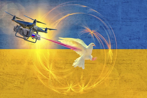 Symbolic image, Putin and Ukraine war, Russian drones attack Ukraine and EU, sabotage by Russia,