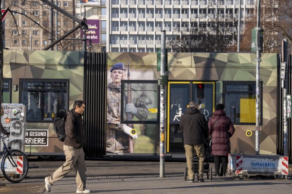 Streetcar on AlexanderstraÃŸe in Berlin, advertising for the Bundeswehr, personnel advertising,