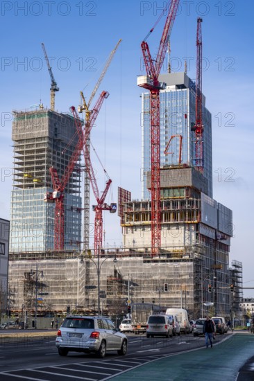 Construction site of the Covivio skyscraper in front, in the vicinity of Alexanderplatz in Berlin,
