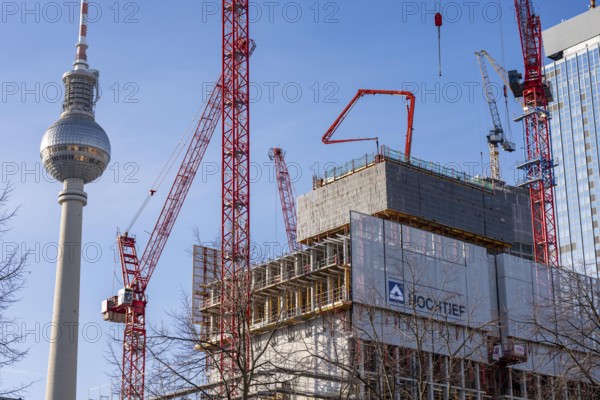 Construction site of the Covivio high-rise building at the front, in the vicinity of Alexanderplatz