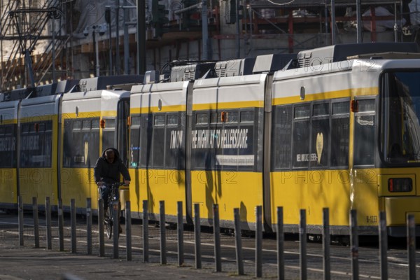 BVG tramway, Berliner VerkehrsBetriebe, with the advertising slogan I am on the Highway to