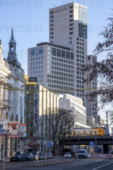 Different types of buildings, houses on KantstraÃŸe in Berlin, Stage Theater des Westens, Motel One