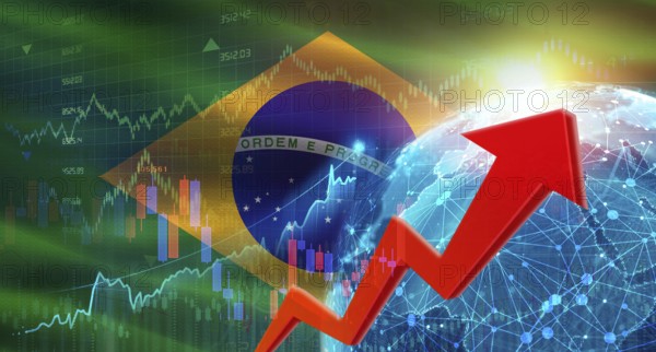 Global financial growth with Brazilian flag. Financial growth with Brazil flag on economic