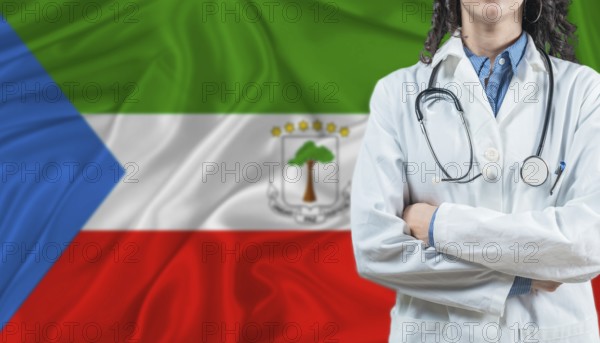 Medical professional on Equatorial Guinea flag. Healthcare and wellness in Equatorial Guinea,