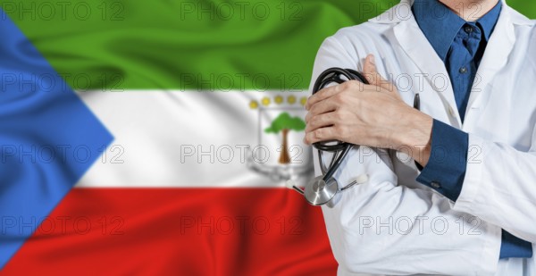 Equatorial Guinea healthcare concept. Doctor with stethoscope on Equatorial Guinea flag. Doctor