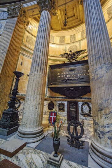 Tomb tomb of King Vittorio Emanuele II of Italy with memorial plaque and inscription Padre della