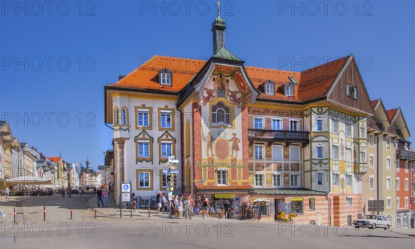 Marienstift or Krugledererhaus at the beginning of MarktstraÃŸe, Bad Tölz. Isartal, Upper Bavaria,