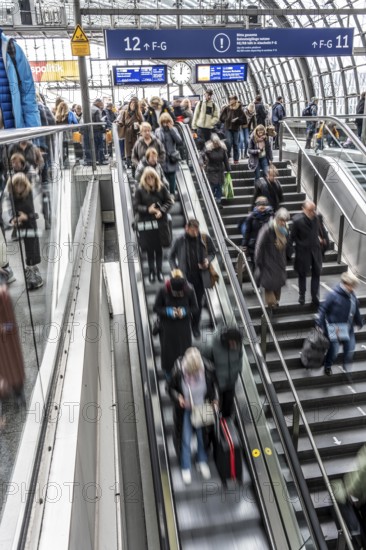 Central station in Berlin, passengers leave the platform after arrival, Germany