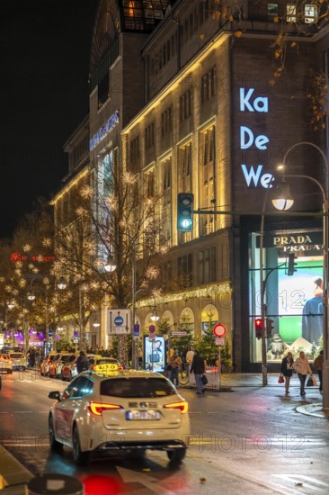 The KaDeWe, department store of the West on TauentzienstraÃŸe in Christmas light decoration,