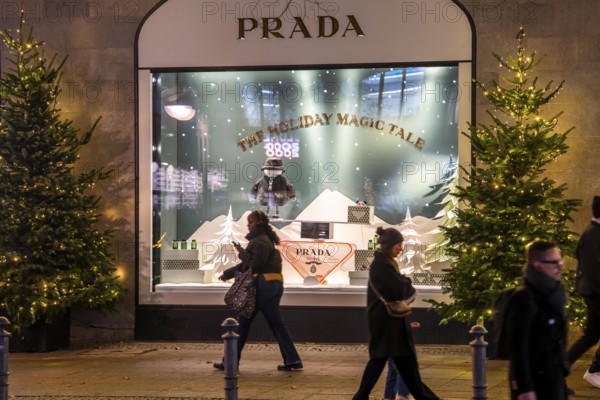 The KaDeWe, department store of the West on TauentzienstraÃŸe in Christmas light decoration, Prada