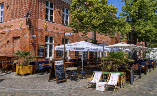 Catering, retail and typical, historic architecture in the Dutch Quarter in Potsdam, Brandenburg,
