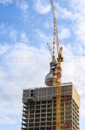 Construction site at the television tower, new office complex on Alexanderplatz in Berlin Mitte,
