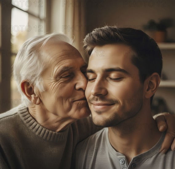 An older man kisses a younger man, symbol of love, in love, homosexuality, feeling, tolerance,