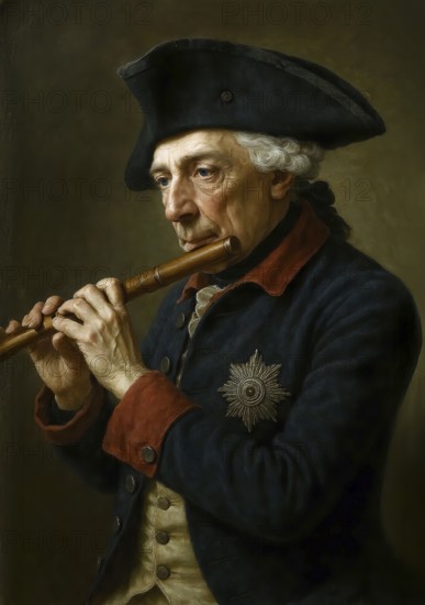 Portrait of the Prussian King Frederick II, Frederick the Great playing FkÃ¶tenspiel, symbolic