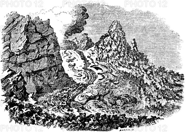 Flowing lava flow after the eruption of Vesuvius, natural disaster, geology, Gulf of Naples,