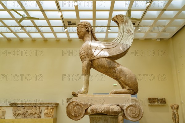 The Sphinx of the Naxier at the Delphi Archaeological Museum, UNESCO World Heritage Site in Delphi,