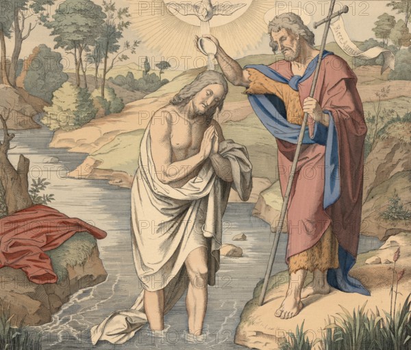 Biblical story, Jesus' baptism. The baptism of Jesus by John the Baptist took place in the Jordan