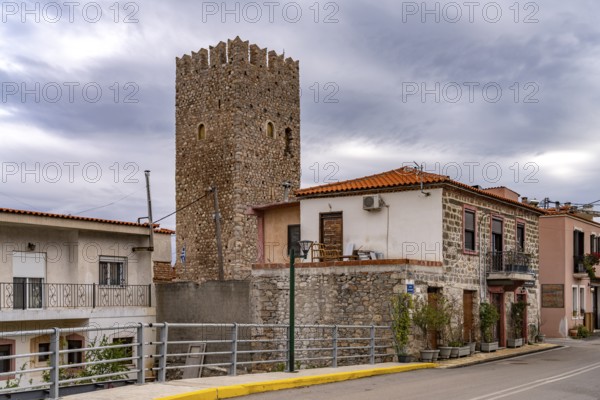 Medieval residential tower in the village of Politika on the island of Euboea or Evia, Greece