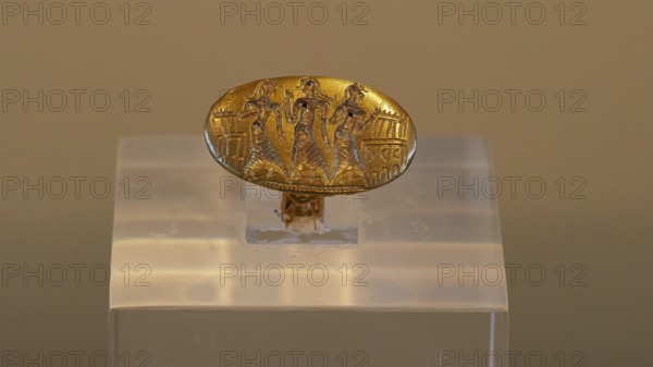 Golden Signing Ring with the Engraving of a Religious Ceremony, Ancient Golden Ring with Engraved