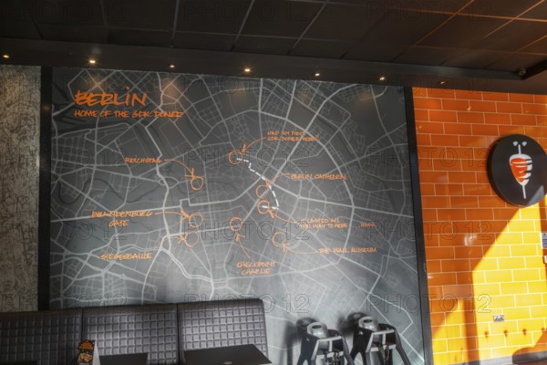 Map of Berlin inside GDK German Doner Kebab takeaway restaurant in city centre, Exeter, Devon,