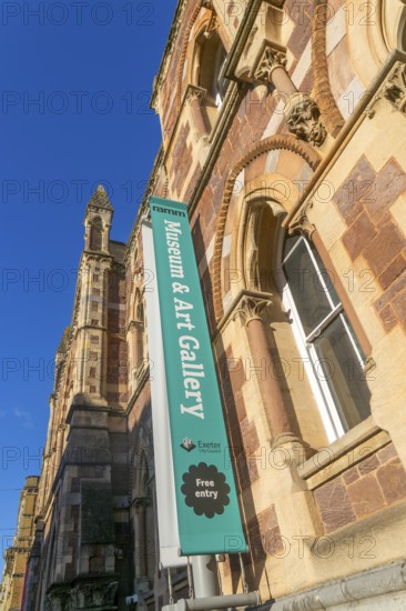 Sign outside Museum and Art gallery, Royal Albert Memorial Museum building RAAM, Exeter city